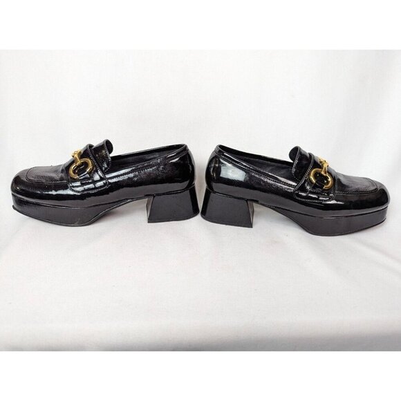 Jeffrey Campbell 7 Student Black Patent Leather Heel Shoes Loafer Bit Grunge - Picture 11 of 16